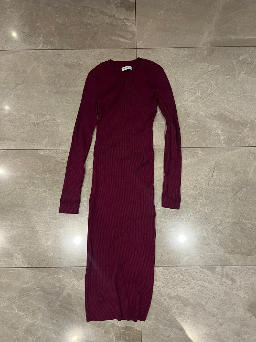 Nine West Ribbed Long-Sleeve Midi Dress - Wine